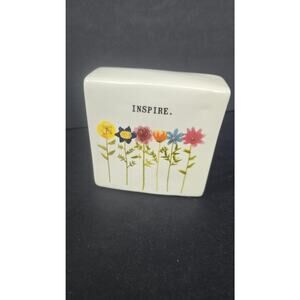 Rae Dunn Inspire Flowers Ceramic Plaque Small Farmhouse Tabletop Decor